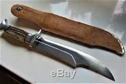 Vintage Bowie Knife with Sheath Edge Brand Solingen Germany bone handle #469 big