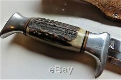 Vintage Bowie Knife with Sheath Edge Brand Solingen Germany bone handle #469 big
