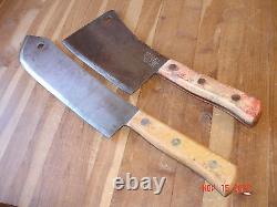 Vintage Briddell 12 Butcher Knife & 8 Meat Cleaver Solid Steel Made In U. S. A