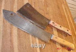 Vintage Briddell 12 Butcher Knife & 8 Meat Cleaver Solid Steel Made In U. S. A