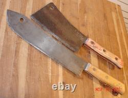 Vintage Briddell 12 Butcher Knife & 8 Meat Cleaver Solid Steel Made In U. S. A