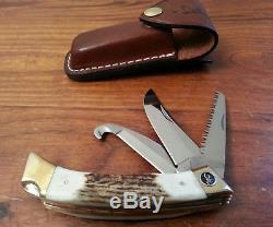 Vintage Browning folding hunter knife Stag Big Game hunting buck skinner withcase