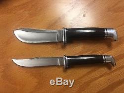 Vintage Buck 104 Twin Hunting Knife Set 102 Woodsman 103 Skinner Knives + Sheath
