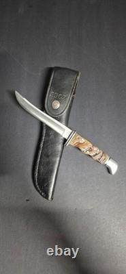 Vintage Buck 105 Pathfinder Hunting Knife Ram Horn Handle 1972-86