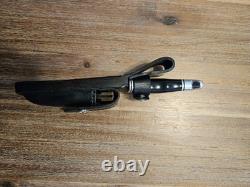 Vintage Buck 119 And Buck 110 In FANTASTIC LOOKING HANDMADE DOUBLE KNIFE SHEATH