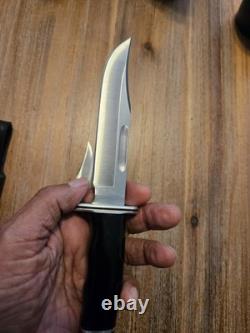Vintage Buck 119 And Buck 110 In FANTASTIC LOOKING HANDMADE DOUBLE KNIFE SHEATH