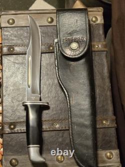 Vintage Buck 120 USA Hunting Knife with Leather Sheath USA 3 Line 1972 early