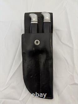 Vintage Buck Twin Knife Hunting Set Double Leather Sheath Made in USA