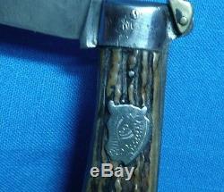 Vintage Bull Head Large Lockable Hunting Folder Stag Pocket Knife