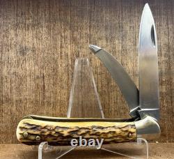 Vintage C. Jul. Herbertz 4 1/4 Stag Lockback Hunting Knife Gut Blade Germany
