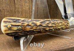 Vintage C. Jul. Herbertz 4 1/4 Stag Lockback Hunting Knife Gut Blade Germany