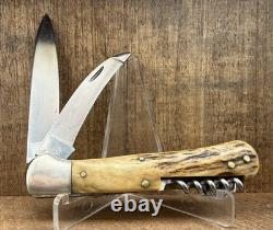 Vintage C. Jul. Herbertz 4 1/4 Stag Lockback Hunting Knife Gut Blade Germany
