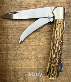 Vintage C. Jul. Herbertz 4 1/4 Stag Lockback Hunting Knife Gut Blade Germany