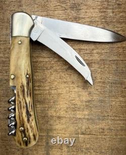 Vintage C. Jul. Herbertz 4 1/4 Stag Lockback Hunting Knife Gut Blade Germany