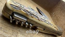 Vintage C. Jul. Herbertz 4 1/4 Stag Lockback Hunting Knife Gut Blade Germany