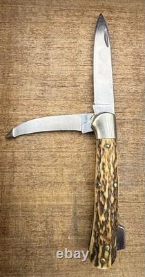 Vintage C. Jul. Herbertz 4 1/4 Stag Lockback Hunting Knife Gut Blade Germany