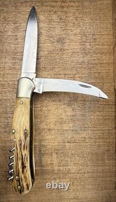 Vintage C. Jul. Herbertz 4 1/4 Stag Lockback Hunting Knife Gut Blade Germany