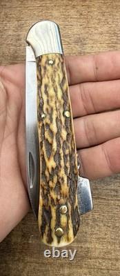 Vintage C. Jul. Herbertz 4 1/4 Stag Lockback Hunting Knife Gut Blade Germany