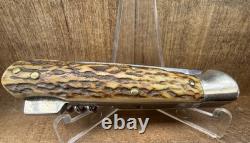 Vintage C. Jul. Herbertz 4 1/4 Stag Lockback Hunting Knife Gut Blade Germany