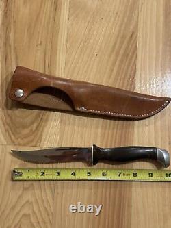 Vintage CUTCO 1769 USA Patent Serrated Hunting Knife With Leather Sheath