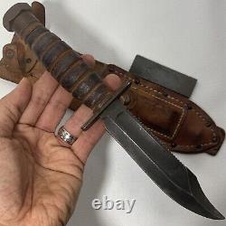 Vintage Camillus Fixed Blade Pilot Survival Hunting Knife With Sheath And Stone