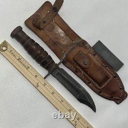 Vintage Camillus Fixed Blade Pilot Survival Hunting Knife With Sheath And Stone