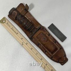 Vintage Camillus Fixed Blade Pilot Survival Hunting Knife With Sheath And Stone