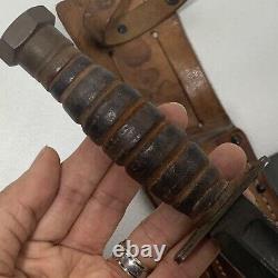 Vintage Camillus Fixed Blade Pilot Survival Hunting Knife With Sheath And Stone