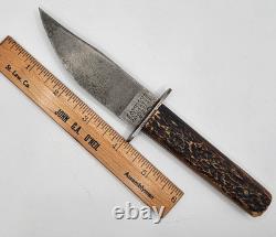 Vintage Camillus Four-line Stamp Fixed Blade Knife Jigged Bone Handles