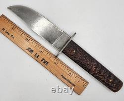 Vintage Camillus Four-line Stamp Fixed Blade Knife Jigged Bone Handles