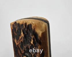 Vintage Camillus Four-line Stamp Fixed Blade Knife Jigged Bone Handles