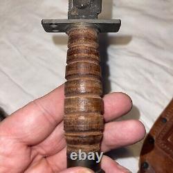 Vintage Camillus NY Fixed Blade Pilot Survival Knife & Scabbard & Stone 2-1971