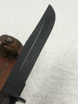 Vintage Camillus USN Fixed Blade Fighting Knife Stacked Leather Made In USA