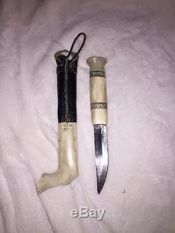 Vintage Caribou Scandinavian Lapp Skinning Hunting Engraved Knife Antler Sheath