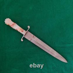 Vintage Carnelian Agate Damascus Bowie Hunting Knife Dagger