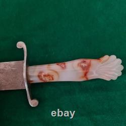 Vintage Carnelian Agate Damascus Bowie Hunting Knife Dagger