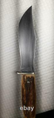 Vintage Case Fixed Blade Hunting Knife with Stag Handle & Leather Sheath, GC