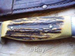 Vintage Case Stag Handled Big Hunting Knife With Original Leather Sheath