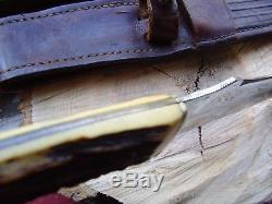Vintage Case Stag Handled Big Hunting Knife With Original Leather Sheath