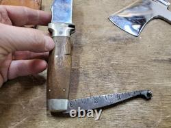 Vintage Case XX Combination Knife and Hatchet Axe Set Wood Handle Leather Sheath