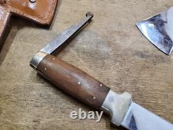 Vintage Case XX Combination Knife and Hatchet Axe Set Wood Handle Leather Sheath
