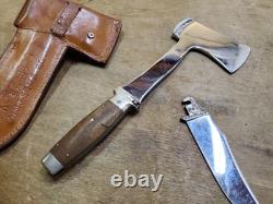 Vintage Case XX Combination Knife and Hatchet Axe Set Wood Handle Leather Sheath