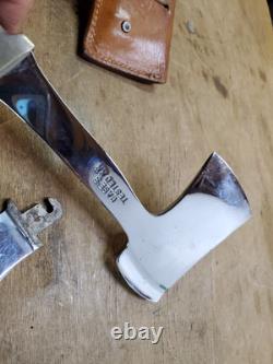 Vintage Case XX Combination Knife and Hatchet Axe Set Wood Handle Leather Sheath