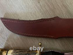 Vintage Case XX Stag Kodiak Bear Etching Stag Handle Knife With Leather Sheath