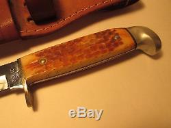 Vintage Case XX U. S. A. Red Bone Handled Fixed Blade UNUSED Hunting Knife/Sheath