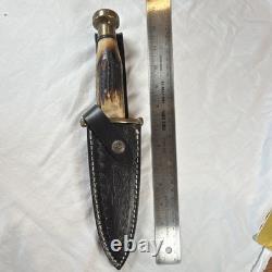 Vintage Case XX USA Fixed Blade Hunting Knife Stag Handle Leather Sheath