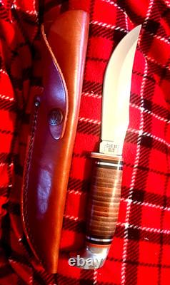 Vintage Case XX USA SS 323-5 Fixed Blade Hunting Knife (9 Dot) & leather Sheath