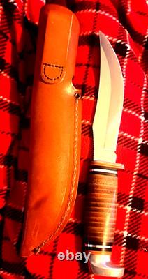 Vintage Case XX USA SS 323-5 Fixed Blade Hunting Knife (9 Dot) & leather Sheath