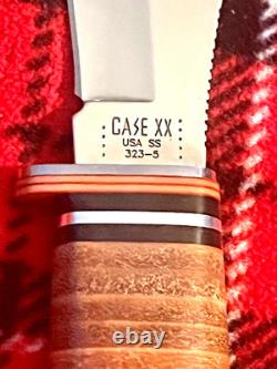 Vintage Case XX USA SS 323-5 Fixed Blade Hunting Knife (9 Dot) & leather Sheath