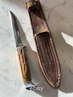 Vintage CaseXX Stag 4 1/8 Fixed Blade Knife with Leather Sheath Case hunting